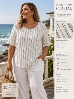 Botanique Textured Stripe Top | Size 2X